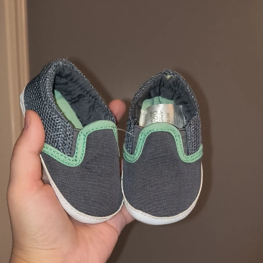 Stylish Gray and Green Kids Slip-On Shoes